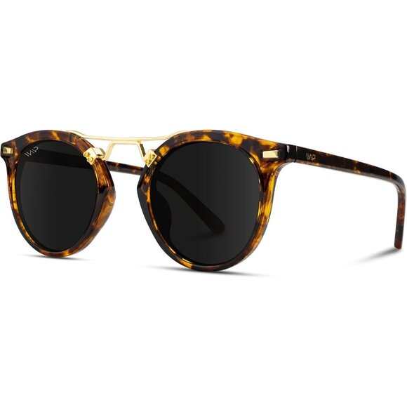 Women\'s Sunglasses (Tortoise/Black Lens) Polarized Round Retro Double-Bridge main image 5